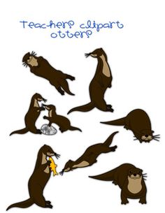 Collection of cartoon otter illustrations in playful poses, ideal for educational or children's content.