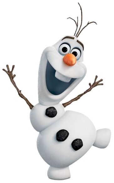 Olaf the cheerful snowman from Disney's Frozen, arms raised in joy with twig hair and carrot nose.