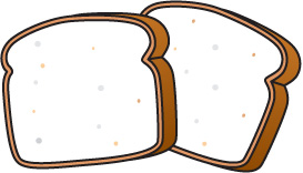Two illustrated slices of white bread with crust, slightly overlapping.