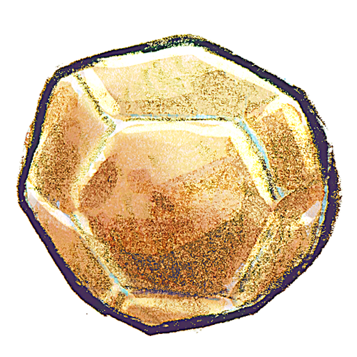 Golden faceted gemstone with shimmering texture and dark border, stylized illustration.