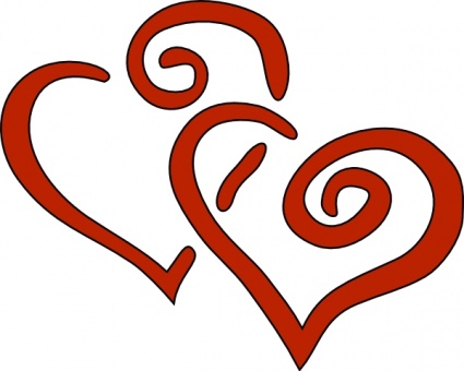 Two intertwined red hearts with elegant swirls, symbolizing love and romance.