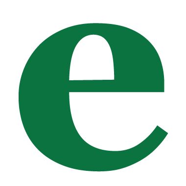 Green lowercase letter "e" logo on white background, minimalist design.