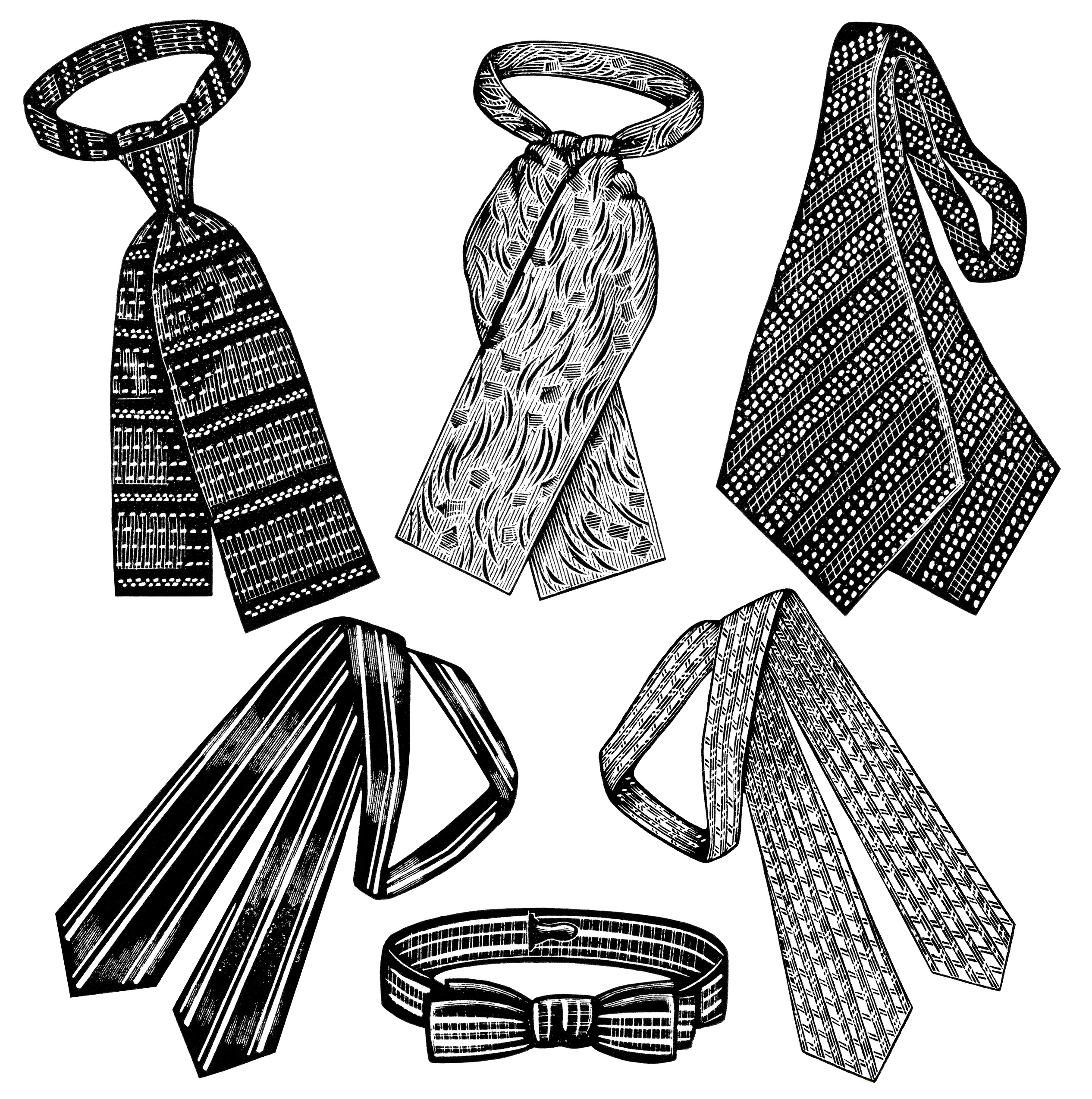 Classic Necktie & Bowtie Patterns - Vintage Illustration Collection