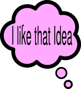 Pink thought bubble with text "I like that Idea" on black background
