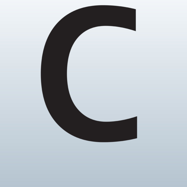 Bold black uppercase letter "C" on a light gray gradient background.