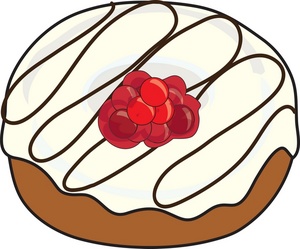 A frosted donut topped with fresh raspberries and drizzled with chocolate icing.
