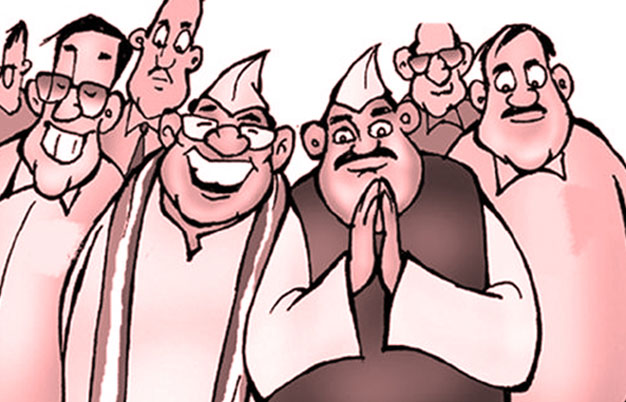 Indian Political Cartoon - Leaders in Traditional Attire