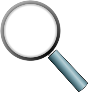 Magnifying glass icon with black-and-white abstract shape inside lens, symbolizing search or analysis.