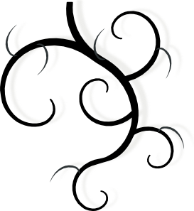 Elegant black-and-white decorative swirl flourish with flowing curves and ornamental details.