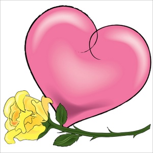 Pink Heart with Yellow Rose - Romantic Illustration for Valentine’s Day