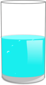 Clear glass filled with vibrant blue liquid, showing bubbles and light refraction.
