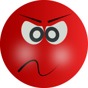 Angry red emoji with furrowed brows, wide eyes, and a frowning mouth.