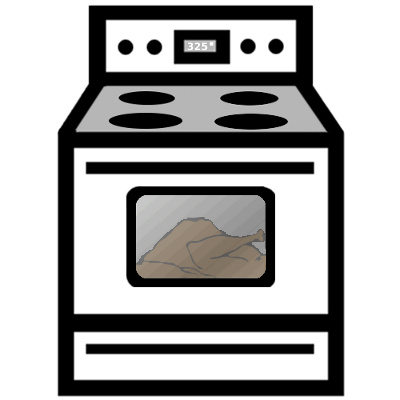 Electric oven with digital display showing 325°F and a roasted turkey inside the oven window.