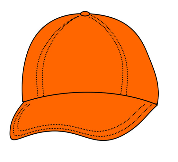 Bright orange baseball cap with stitched panels and curved brim, isolated on white background.
