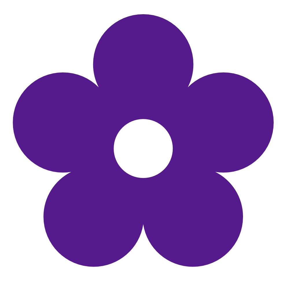 Purple five-petal flower icon with white center on transparent background