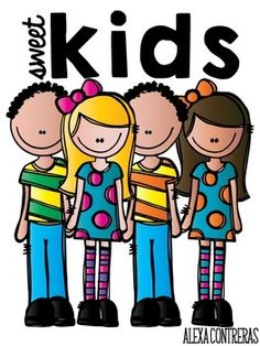 Four diverse cartoon kids standing together, smiling, wearing colorful clothes and striped socks.