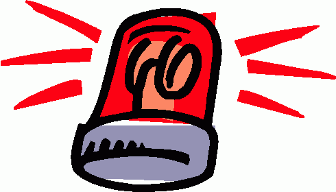 Red emergency siren with flashing light rays, cartoon-style illustration.