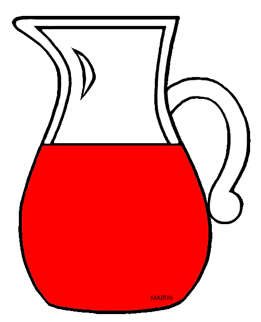 Simple line drawing of a white pitcher filled halfway with red liquid, likely juice or punch.