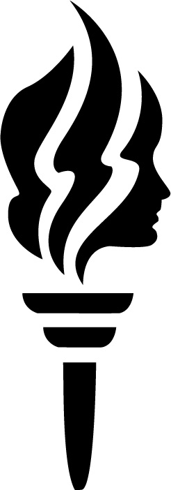 Silhouette of a torch with flame merging into a human profile, symbolizing enlightenment and knowledge.