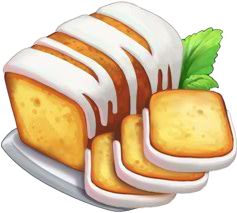 Sliced lemon pound cake with white glaze and mint garnish on a white plate.