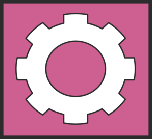 White gear icon on magenta background, symbolizing settings or configuration options.