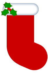 A classic red Christmas stocking with a white cuff and a green holly sprig with red berries at the top.