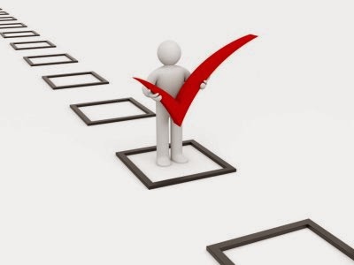 3D figure holding a large red checkmark over a checklist of empty boxes, symbolizing task completion or verification.