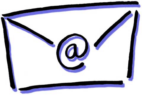 Hand-drawn envelope with an @ symbol, representing email communication.