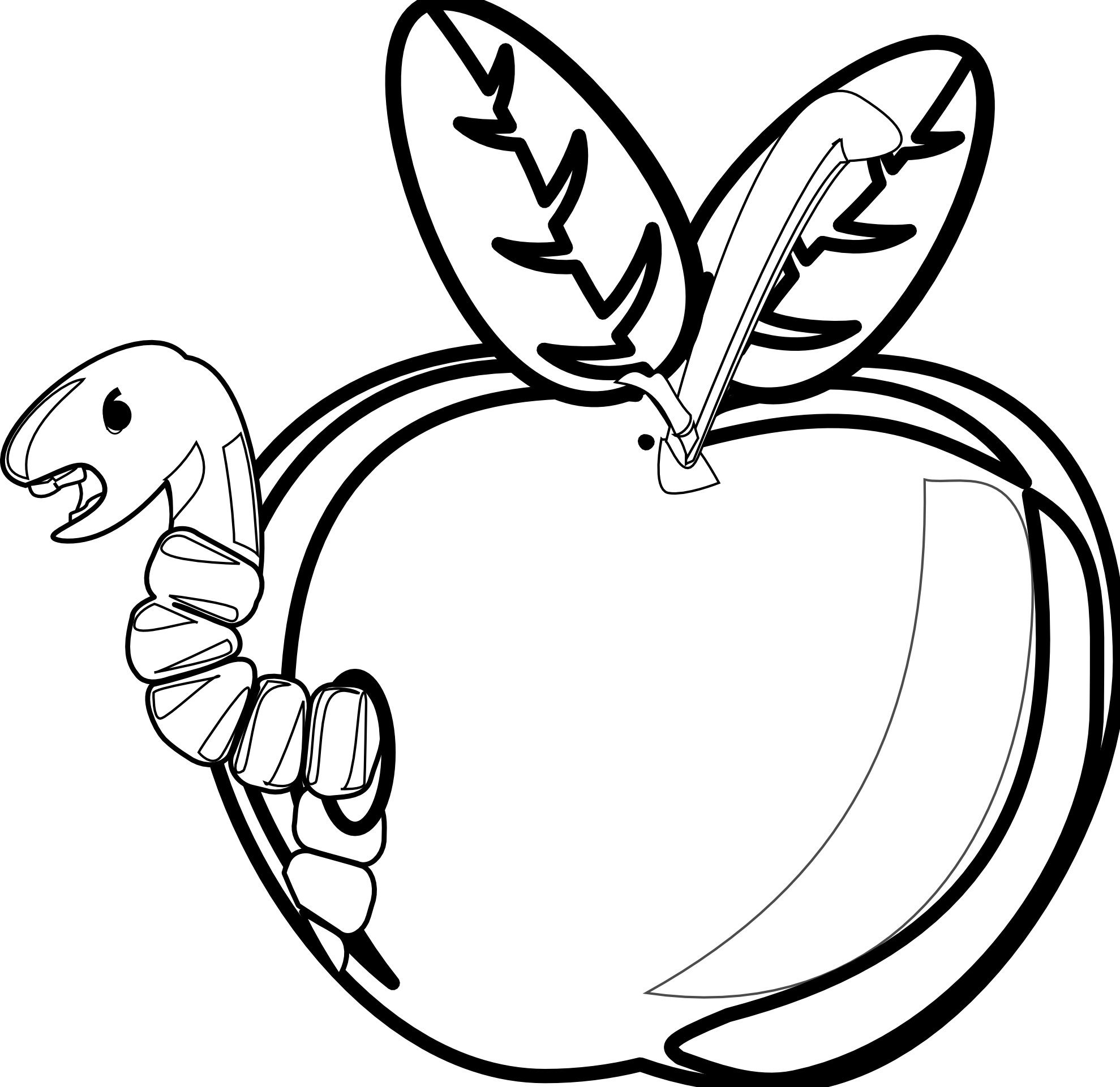 rg 1 24 cartoon apple with worm black white line ... 