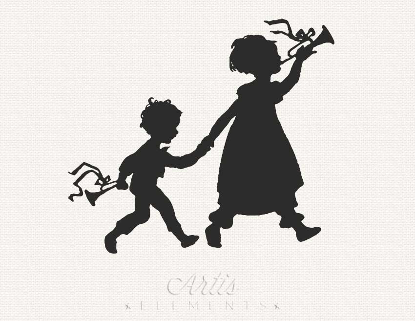 Silhouette Clipart of Little Girl in Bonnet with by ArtisElements 