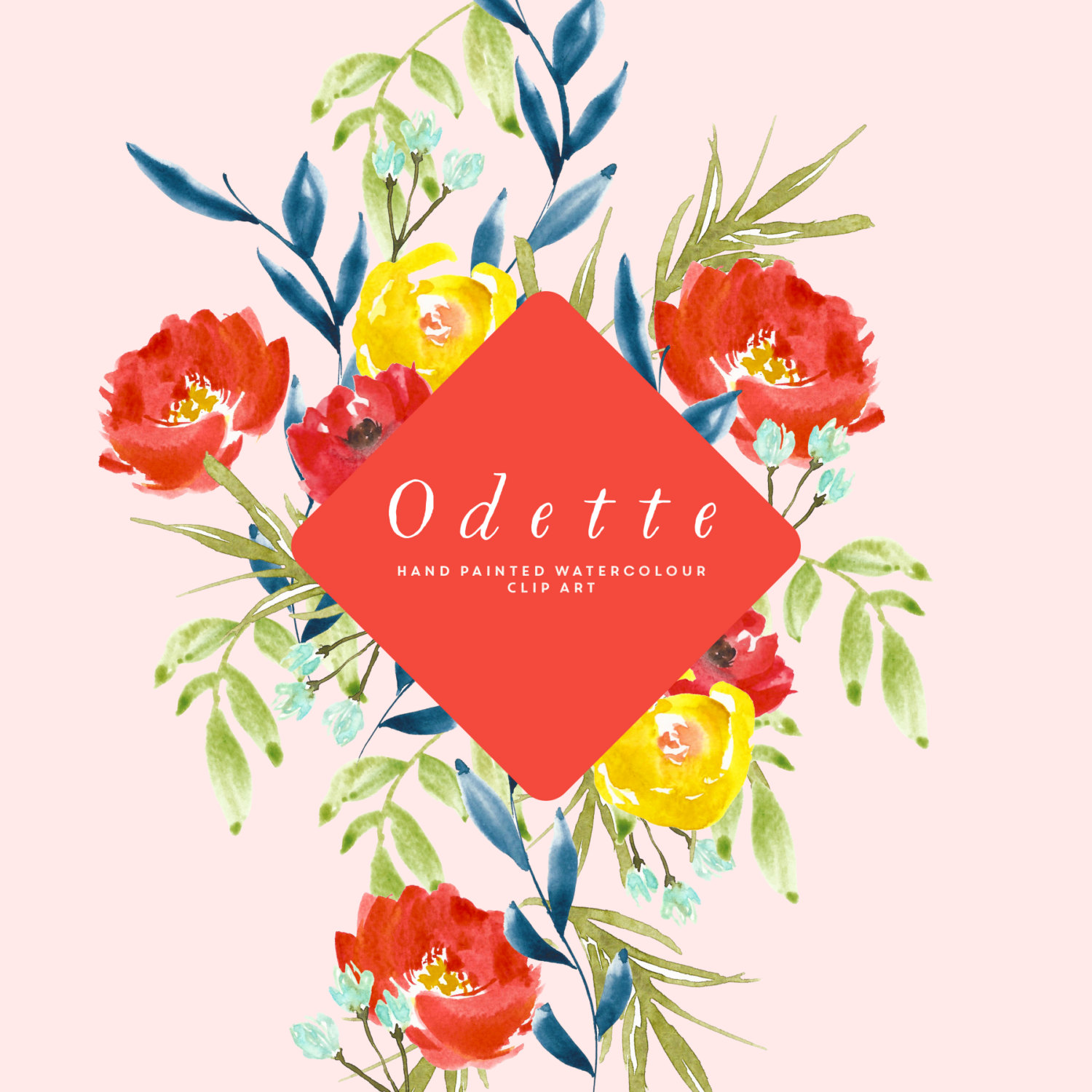 Odette - Elegant Hand-Painted Watercolour Floral Clip Art Collection