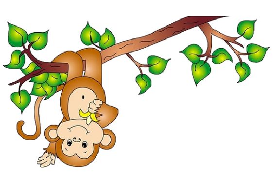 Playful Monkey Hanging from Tree Branch - Free Clipart Image