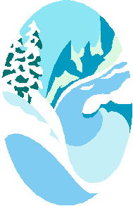 Winter Landscape Illustration - Snowy Pine, River & Mountains