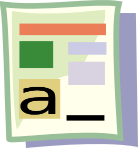 Icon representing a webpage layout with text, headings, and content blocks in a stylized design.