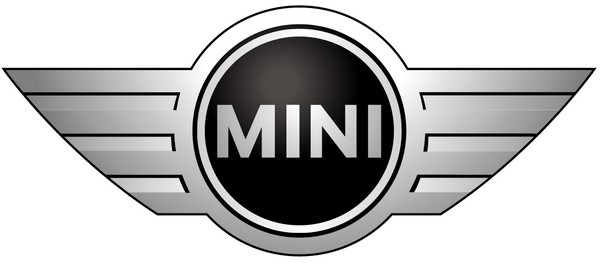 MINI brand logo featuring a black circle with "MINI" text and silver wing-like elements on both sides.