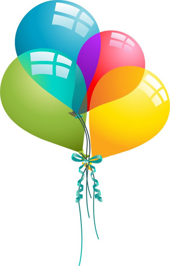 Colorful glossy balloons tied with teal ribbons, floating against white background.