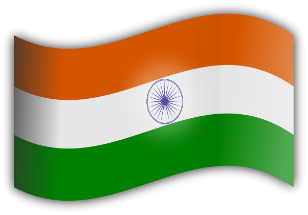 Waving Indian national flag with saffron, white, and green stripes and Ashoka Chakra in center.