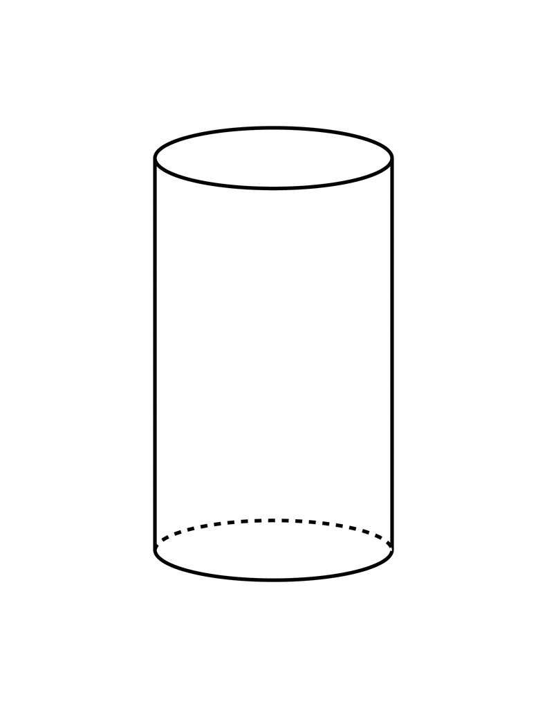 Simple black-and-white line drawing of a 3D cylinder with visible top ellipse and dashed bottom edge indicating hidden base.