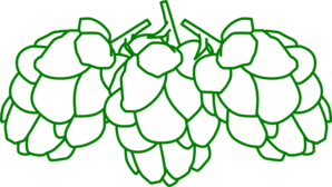 Green line-art illustration of three hop cones, commonly used in brewing beer.