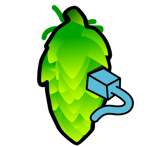 A green hop cone with a blue USB plug inserted, symbolizing digital brewing or craft beer tech integration.