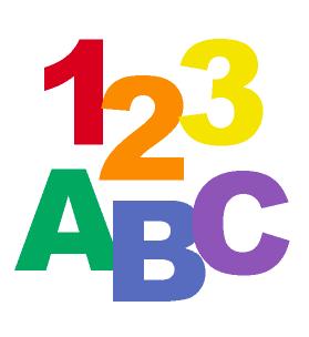 Colorful numbers 123 and letters ABC arranged in playful overlapping style for early childhood education.