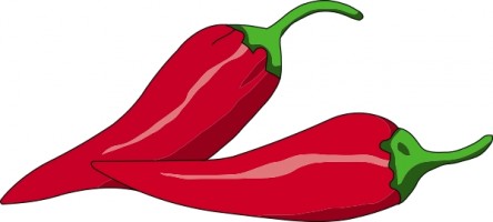 Two vibrant red chili peppers with green stems, illustrated in a clean vector style.