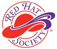 Red Hat Society logo featuring a red hat with purple swirl and circular text branding.