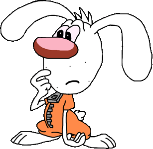 Cartoon Rabbit in Orange Jumpsuit - Thoughtful & Worried Expression