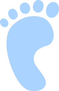 Light blue baby footprint icon with five toes, outlined in orange, on transparent background.