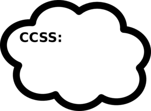 White cloud-shaped graphic with "CCSS:" text inside, set against black background.