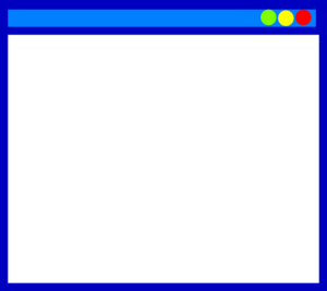 Blank web browser window with blue header and traffic light controls (green, yellow, red)