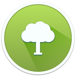 Green circular icon with a white cloud and tree symbol, representing eco-friendly cloud computing or environmental tech services.