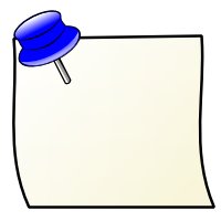 Blue pushpin securing a blank yellow sticky note on a white background.