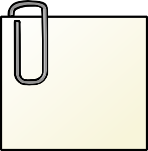 A gray paperclip attached to the top-left corner of a blank cream-colored note card.